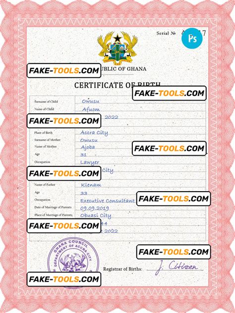 Ghana Vital Record Birth Certificate PSD Template Completely Editable