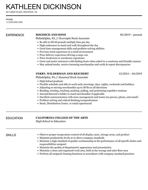 Stock Associate Resume Samples Velvet Jobs