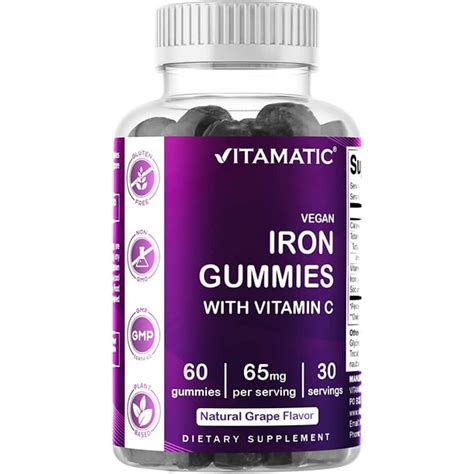 Vitamatic Iron 65 Mg Gummies Supplement For Women And Men 60 Vegan Gummies Great Tasting Iron