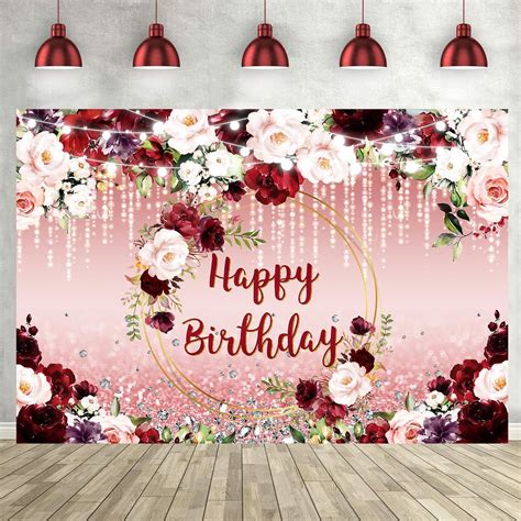 Amazon Withu Burgundy Floral Birthday Backdrop Glitter Gold Spots