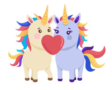 Two Cute Unicorns In Love Isolated Illustration Kissing Unicorns With