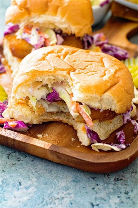 Fish Sandwich With Garlic Aioli Coleslaw Julies Eats And Treats