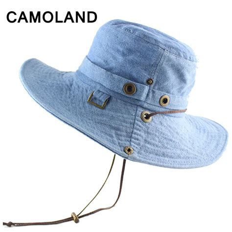 100 algodón de verano sombrero del cubo de ala ancha Denim sombreros