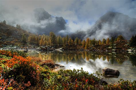 Fonds D Ecran Suisse Lac Montagnes Pierres Automne Massersee Wallis