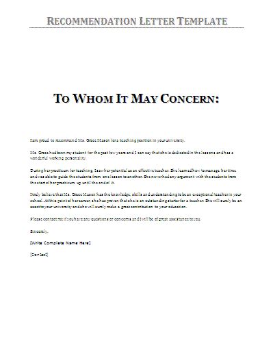 recommendation letter samples  word templates