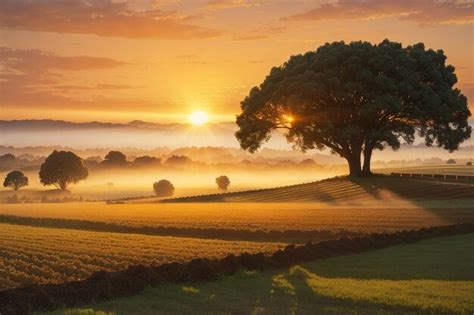 Premium Photo | Sunrise over farmland