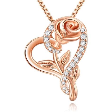 Collier Fleur Rose Pour Cadeau Femme Colliers D Amour En Forme De