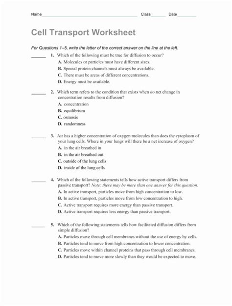 50 Passive And Active Transport Worksheet