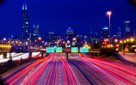 Wallpaper City Cityscape Night Road Long Exposure Skyline