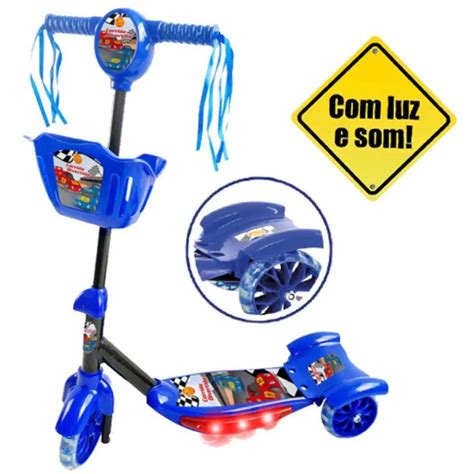 Patinete Infantil Musical 3 Rodas Luzes E Cestinha Azul