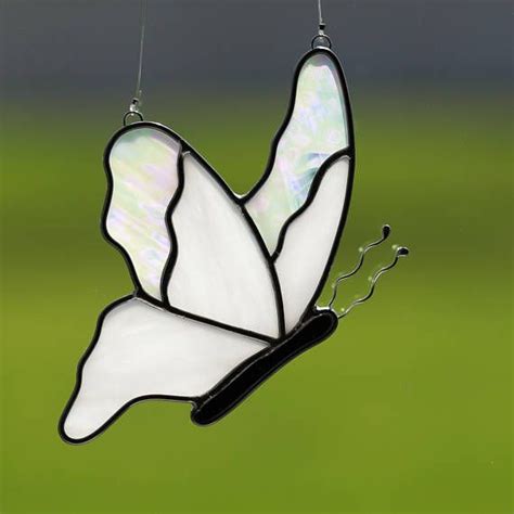 Stained Glass White Butterfly Suncatcher Stain Glass White Etsy Stained Glass Butterfly