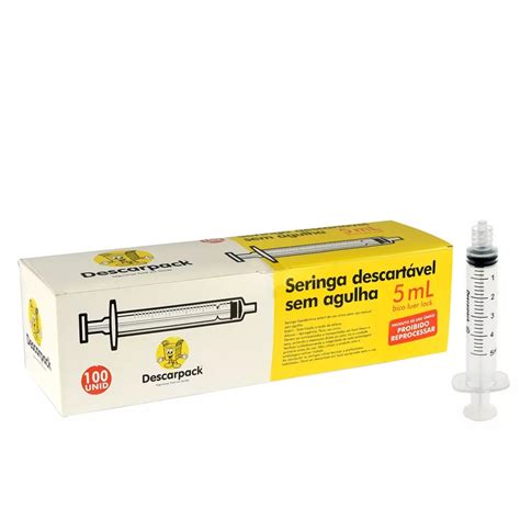 Seringa descartável 5ml Descarpack Bico luer lock Caixa 100