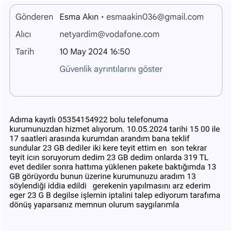 Z Ld Vodafone Hatal Paket Bilgilendirmesi Ve D Zeltme Talebi