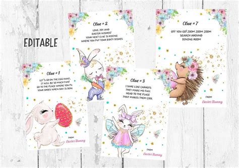 Editable Easter Egg Hunt Clues Easter Egg Hunt Bunnies Clues Easter