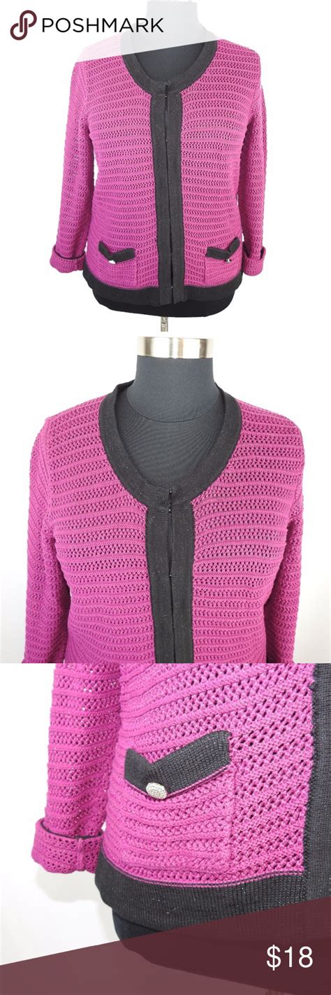 Roz And Ali Plus Size 2X Sweater Cardigan Fuschia Cardigan Fashion