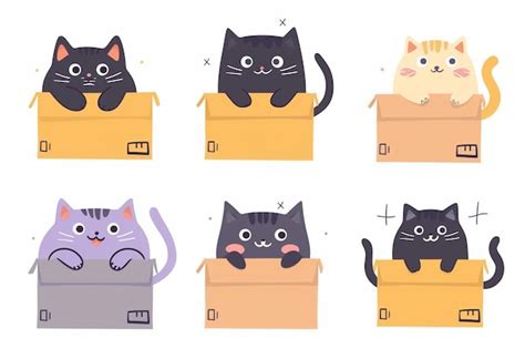 Cute Cats In Cardboard Boxes Premium Ai Generated Vector