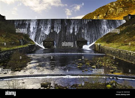 View Of Reservoir Dam And Overflow Caban Coch Garreg Ddu Reservoir