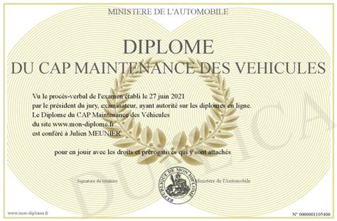 Diplome Du Cap Maintenance Des Vehicules