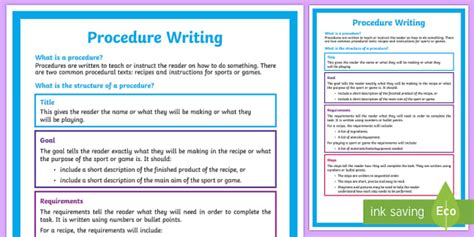 Year 5 Procedure Writing Structure A4 Display Poster Australia