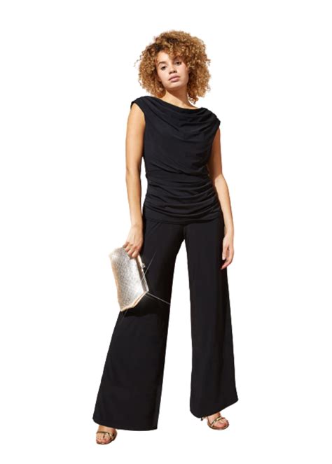 Roman Black Cowl Neck Ruched Stretch Jumpsuit Matalan