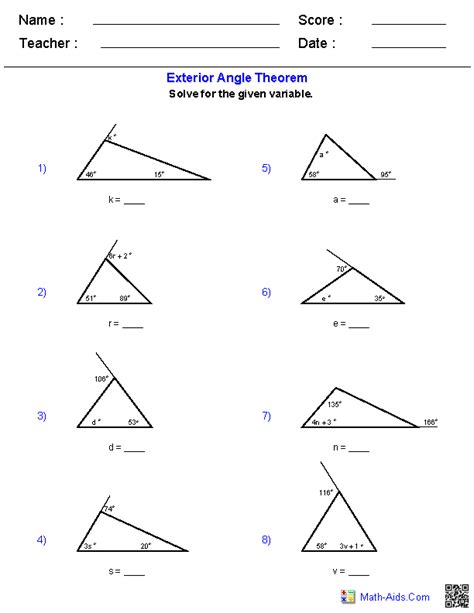 Sum Of Interior Angles A Triangle Worksheet Pdf | Brokeasshome.com