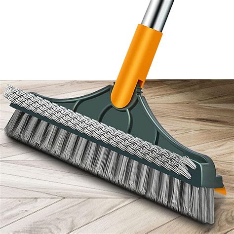 Luteti 2 In 1 Floor Scrub Brush With Squeegee Floor Brush Scrubber With Long Handle Rotating