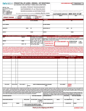 Fillable Online Straight Bill Of Lading Original Not Negotiable See