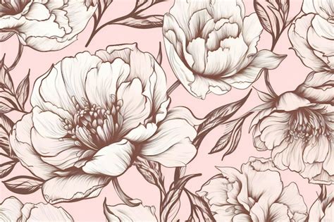 Premium Photo Seamless Pattern With Peony Flowers Hand Drawn Illustration