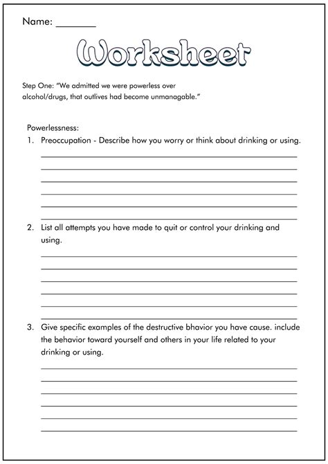 12 Step Worksheets Free Printable Na 12 Step Worksheets