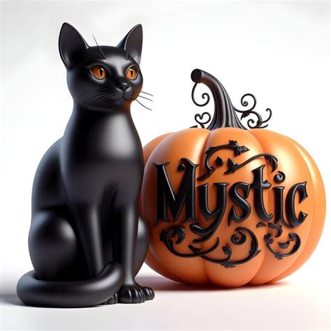 D Black Cat And Pumpkin With Mystic Text Concept As An Isolated Vector