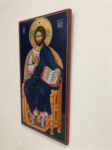 Hand Painted Byzantine Icon Of Jesus Christ The Enthroned Etsy