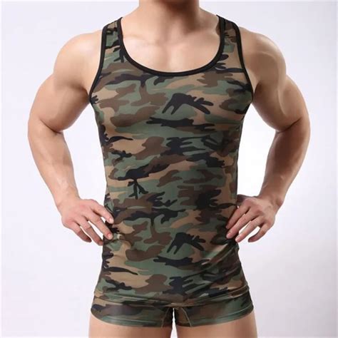 Mens Camouflage Army Tank Top Mens Undershirt Sexy Mens Camouflage