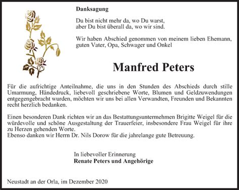 Traueranzeigen Von Manfred Peters Trauer In Thueringen De