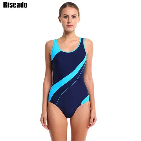 Riseado Sport Swimming Suits For Women Patchwork One Piece Swimsuits