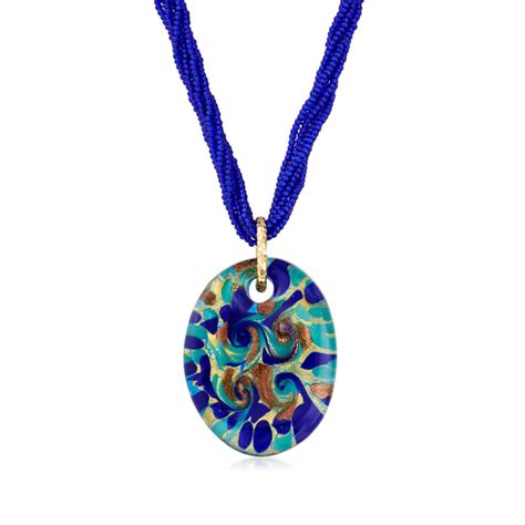 Italian Multicolored Murano Glass Pendant Necklace In 18kt Gold Over