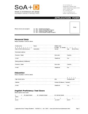 Fillable Online Arch Kmutt Ac SoAD Application Form 2010 2011 1