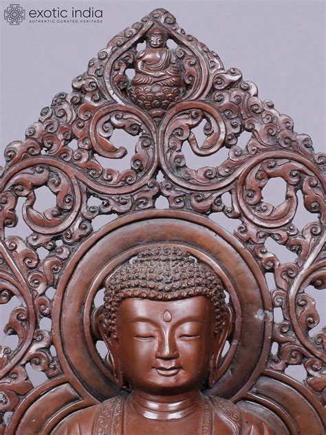 11 Amitabha Buddha Idol Seated On Throne Copper Statue From Nepal