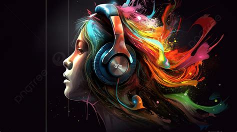 Gambar Berwarna Warni Seorang Wanita Dengan Headphone Berwarna Warni