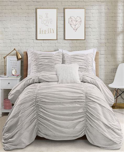 Lush Décor Ruching Ticking Stripe 3 Piece King Comforter Set Macys