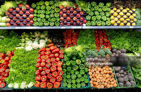 Delicious Fresh Vegetables And Fruits At The Refrigerated Section Of A Supermarket High Res