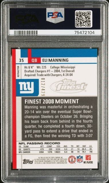 2009 Topps Finest Blue Refractor 35 Eli Manning 429 For Sale Online