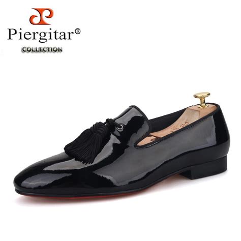 Piergitar Black Patent Leather Men Dress Shoes With Big Tassel Men