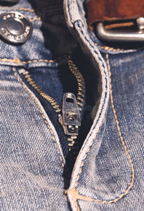 Metal Zipper On Blue Jeans Fashion In The Casual Style Stock Photo