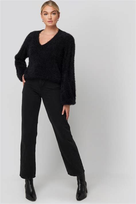 Hairy Deep V Neck Sweater Black Na