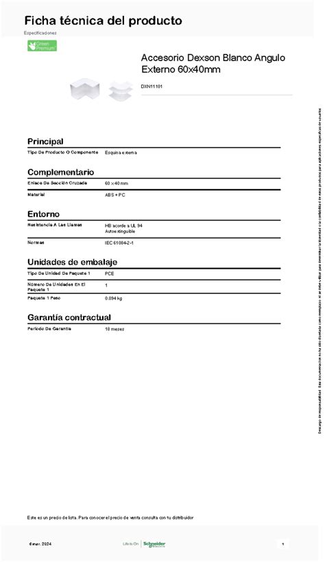 Schneider Electric Dexson DXN11101 Accesorio Dexson Blanco Angulo