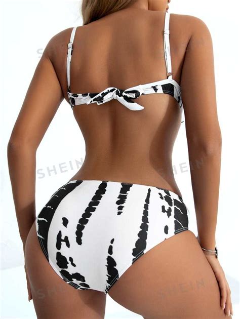 SHEIN Swim Vcay Allover Graphic Twist Push Up Bikini Swimsuit SHEIN UK