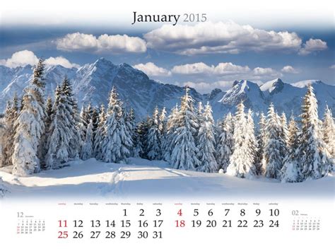 4K 5K 6K Winter Mountains Calendar Spruce Snow Clouds HD