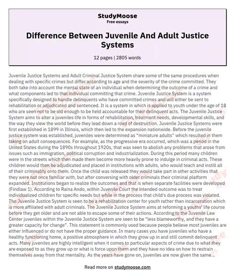 Difference Between Juvenile And Adult Justice Systems Free Essay Example