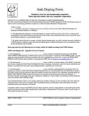 Fillable Online Anti Doping Form Dancesportca Fax Email Print Pdffiller