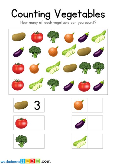 Counting Vegetables Count Each Vegetable And Write Pdf Worksheet For